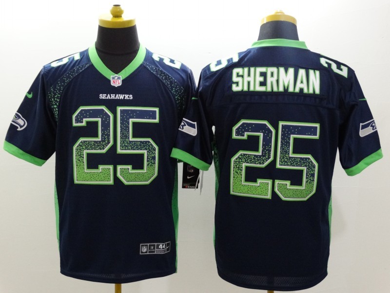 Men's Seattle Seahawks Richard Sherman #25 Navy Jersey